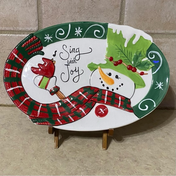 Fitz and Floyd Other - Vintage Fitz and Floyd Snowman plate, small, Christmas decoration with Cardinal